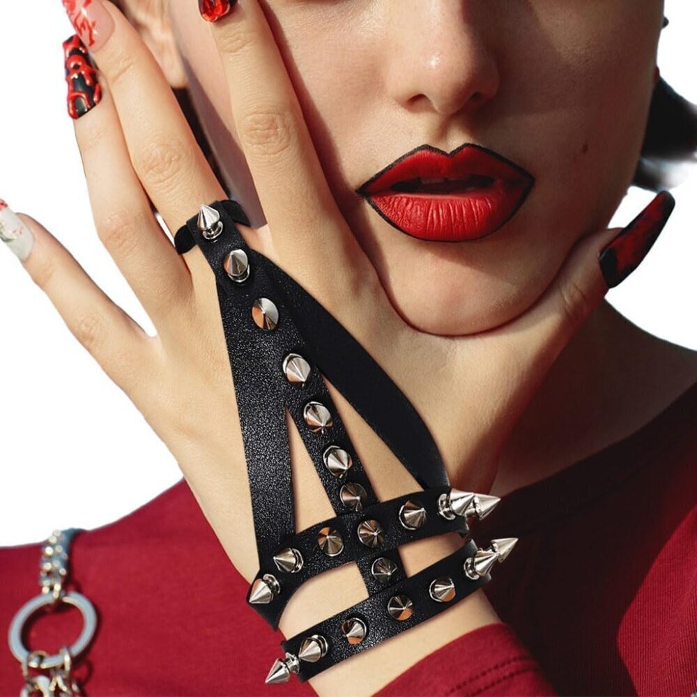 Black Leather Fingerless Gloves Women Punk Studded Edgy Fashion Accessory